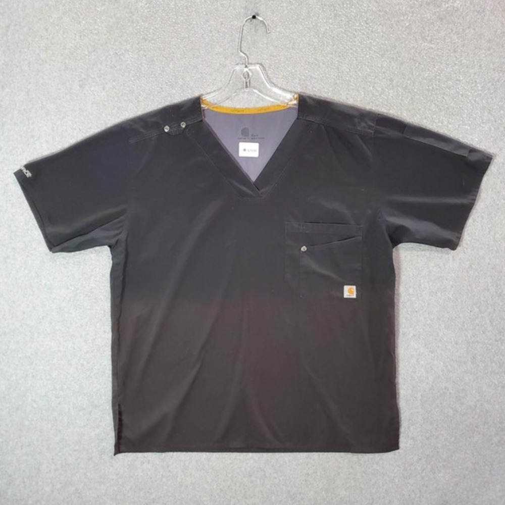 Carhartt Force Men Scrub Top Small Black Short‎ Sleeve V Neck Pocket